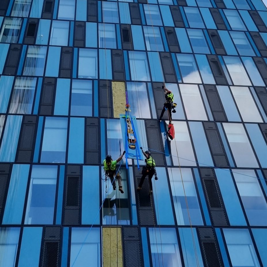 IRATA rope access High level glass replacement using IRATA rope access methods in London and throughout the UK